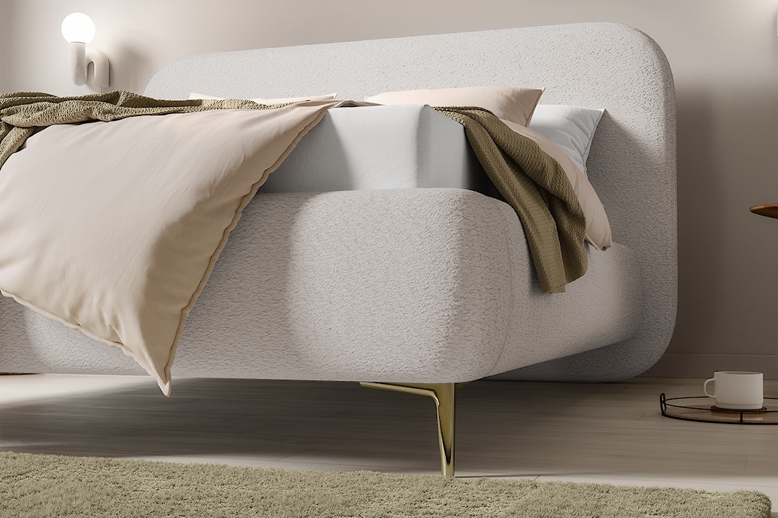 Łóżko tapicerowane 160x200 cm Monno rama metalowa beżowe boucle nogi złote  - zdjęcie 4