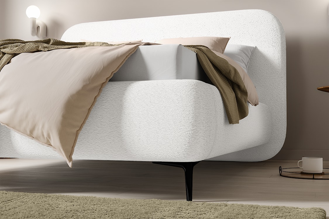Łóżko tapicerowane 160x200 cm Monno rama metalowa kremowe boucle nogi czarne  - zdjęcie 4