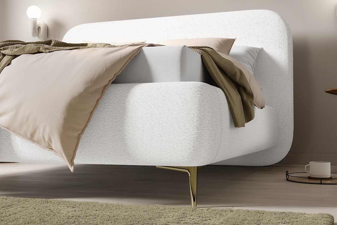 Łóżko tapicerowane 160x200 cm Monno rama metalowa kremowe boucle nogi złote  - zdjęcie 4