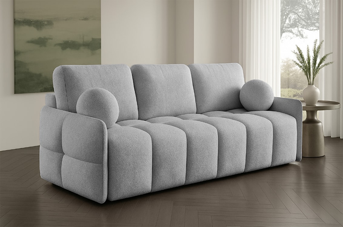 Kanapa rozkładana trzyosobowa Bambeli z pojemnikiem szara boucle  - zdjęcie 2