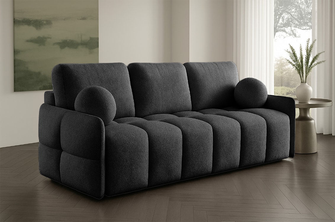 Kanapa rozkładana trzyosobowa Bambeli z pojemnikiem grafitowa boucle  - zdjęcie 2