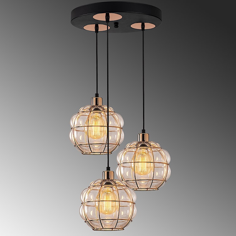 Lampa sufitowa Coradime x3 szklana na okrągłej podsufitce miedziana  - zdjęcie 4
