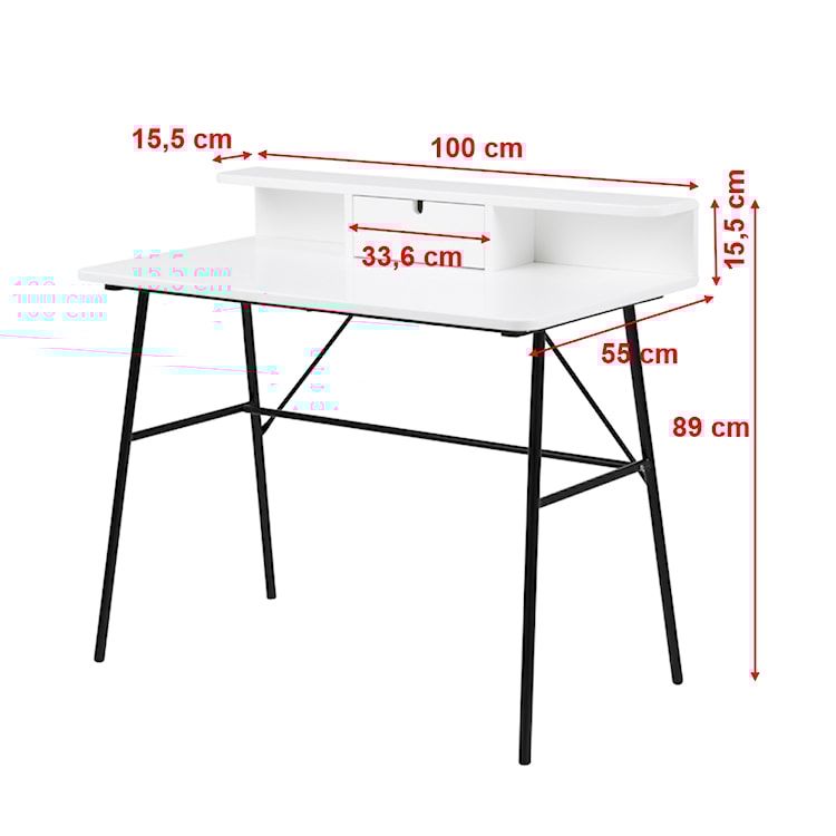 Biurko Brova 100x55 cm białe z czarną podstawą  - zdjęcie 3