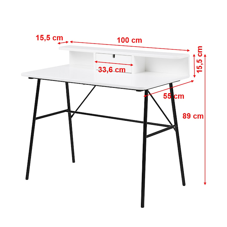 Biurko Brova 100x55 cm białe z czarną podstawą  - zdjęcie 3