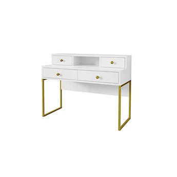 Toaletka biurko z szufladami Jorhat biała ze złotymi nogami