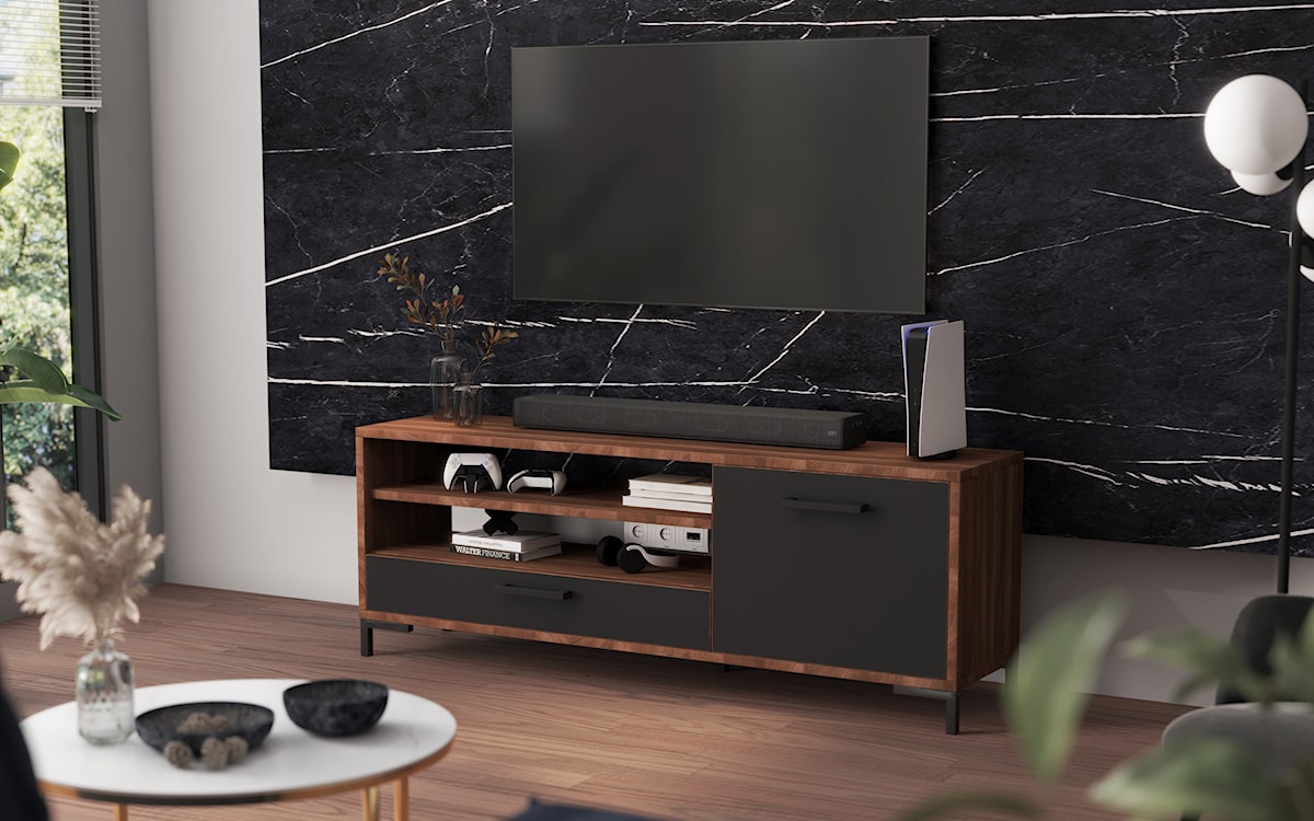 Szafka RTV Cascate 139 cm orzech mat / czarny mat  - zdjęcie 2
