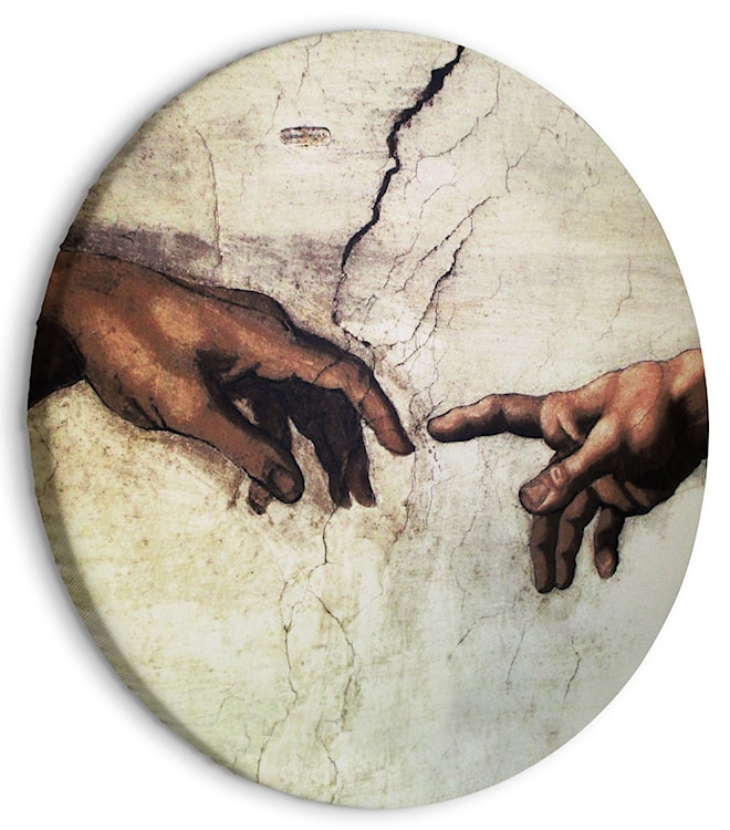 Obraz okrągły Stworzenie Adama dłonie z fresku Michał Anioł średnica 40 cm