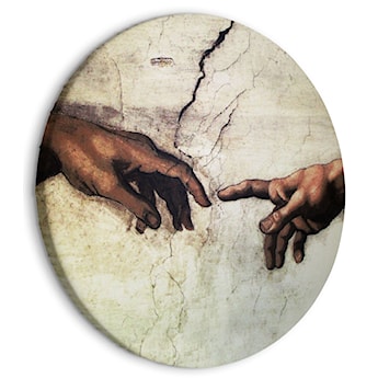 Obraz okrągły Stworzenie Adama dłonie z fresku Michał Anioł średnica 40 cm