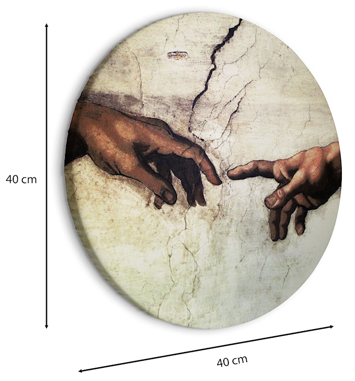 Obraz okrągły Stworzenie Adama dłonie z fresku Michał Anioł średnica 40 cm  - zdjęcie 2