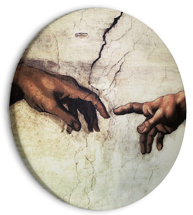 Obraz okrągły Stworzenie Adama dłonie z fresku Michał Anioł średnica 60 cm
