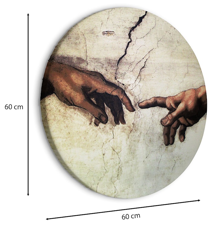Obraz okrągły Stworzenie Adama dłonie z fresku Michał Anioł średnica 60 cm  - zdjęcie 3