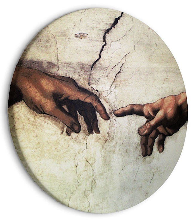Obraz okrągły Stworzenie Adama dłonie z fresku Michał Anioł średnica 80 cm