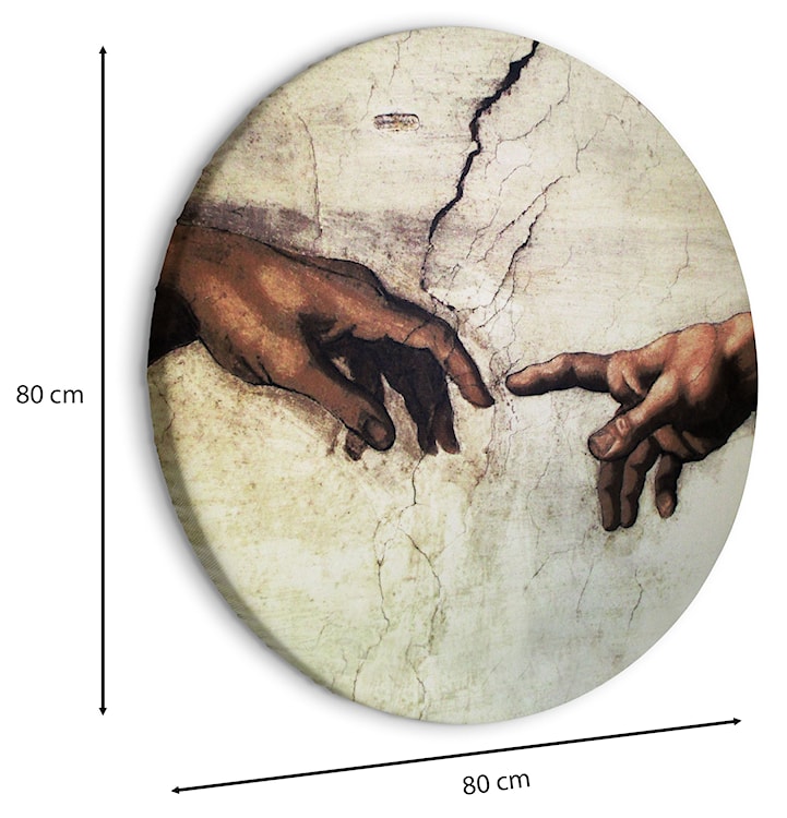 Obraz okrągły Stworzenie Adama dłonie z fresku Michał Anioł średnica 80 cm  - zdjęcie 2