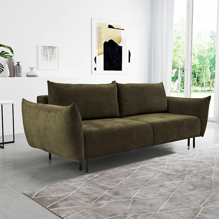 Kanapa rozkładana trzyosobowa Candeiro z pojemnikiem oliwkowa szenil  - zdjęcie 2