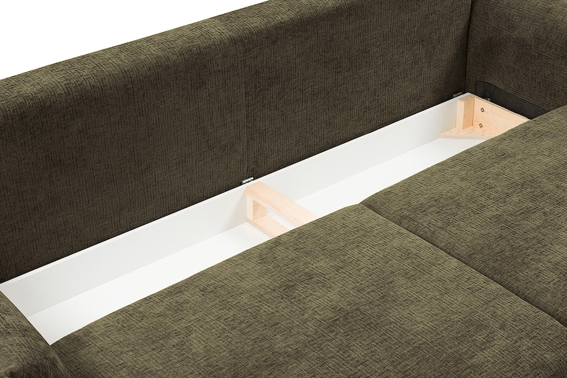 Kanapa rozkładana trzyosobowa Candeiro z pojemnikiem oliwkowa szenil  - zdjęcie 9