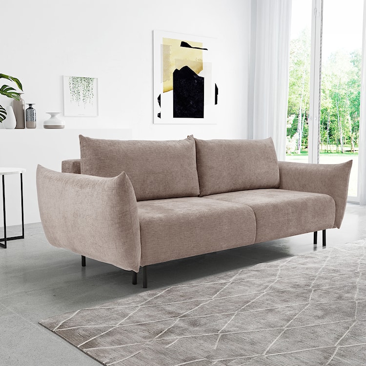 Kanapa rozkładana trzyosobowa Candeiro z pojemnikiem beżowa szenil  - zdjęcie 2