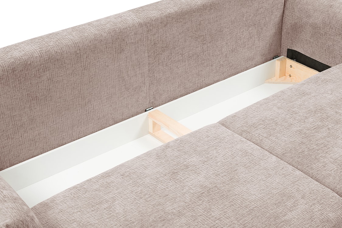 Kanapa rozkładana trzyosobowa Candeiro z pojemnikiem beżowa szenil  - zdjęcie 14