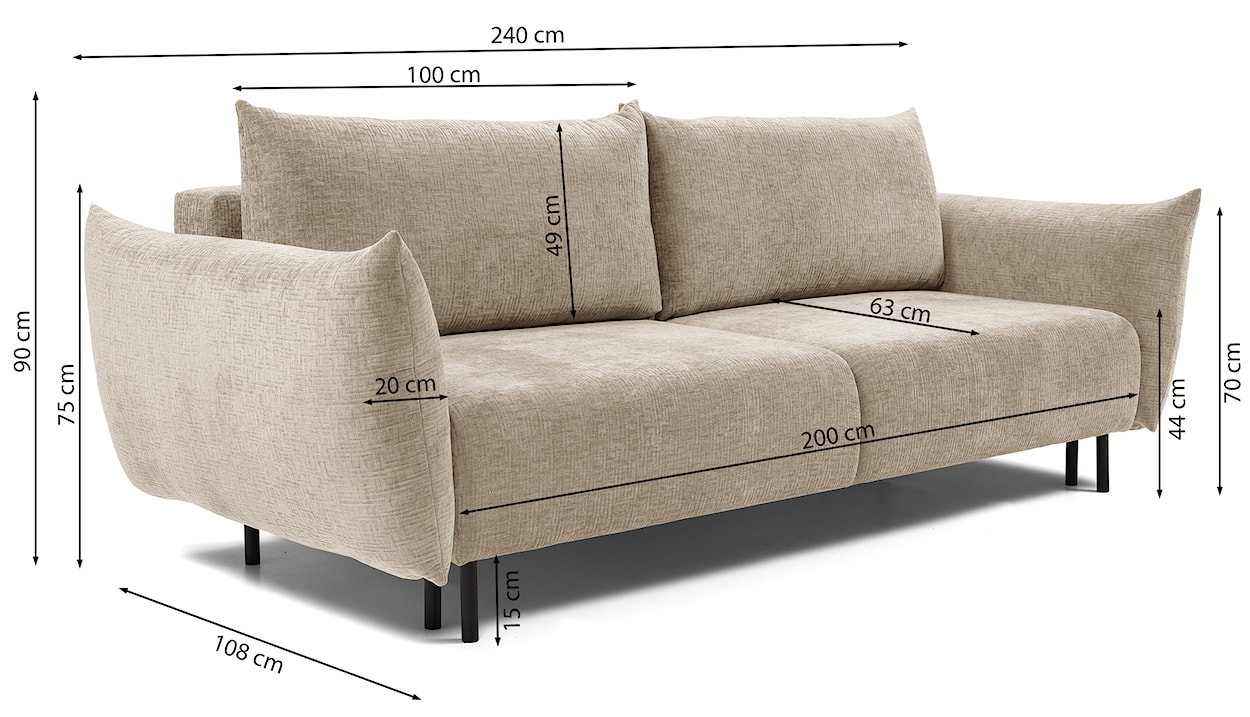 Kanapa rozkładana trzyosobowa Candeiro z pojemnikiem beżowa szenil  - zdjęcie 16