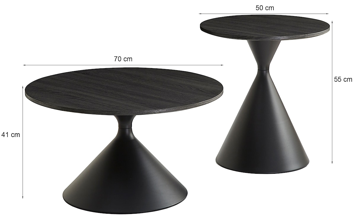 Zestaw stolików kawowych Adrize okrągłe 50 i 70 cm fornir orzech z beżową metalową podstawą  - zdjęcie 4