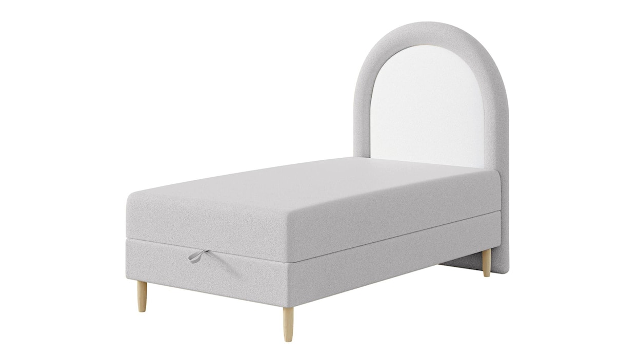 Łóżko kontynentalne dla dziecka 90x180 cm Asparetto z pojemnikiem jasnoszare w tkaninie boucle  - zdjęcie 3