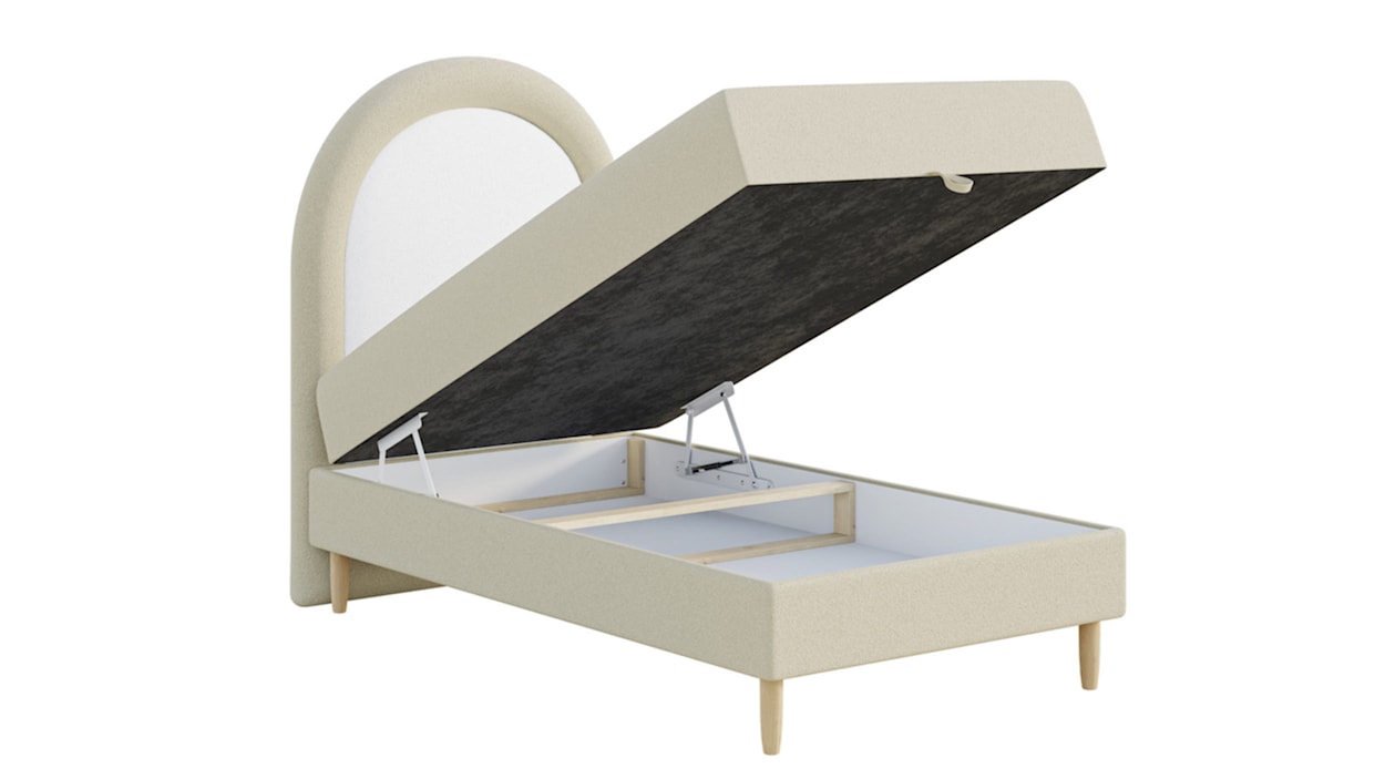 Łóżko kontynentalne dla dziecka 90x160 cm Asparetto z pojemnikiem beżowe w tkaninie boucle  - zdjęcie 6