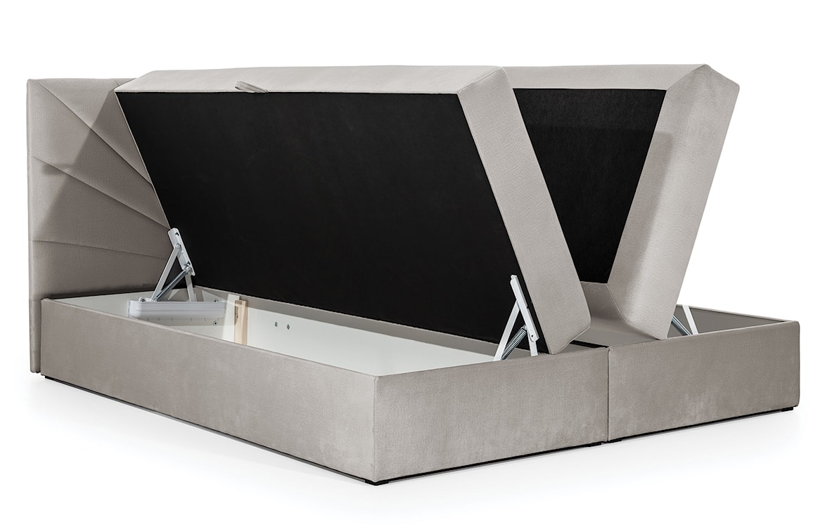 Łóżko kontynentalne Potomje 180x200 z dwoma pojemnikami, materacem i topperem szarobeżowe hydrofobowe  - zdjęcie 3