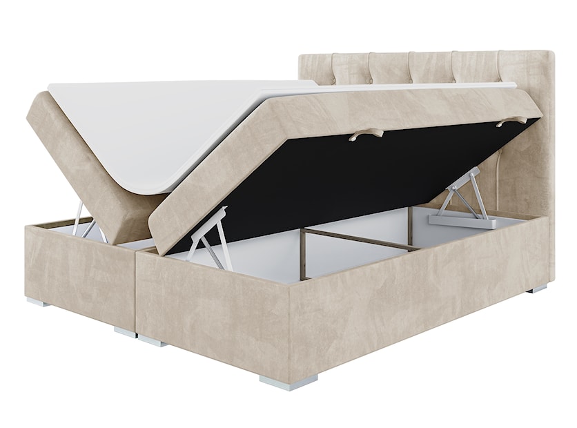 Łóżko kontynentalne 180x200 cm Lubekka z pojemnikami i topperem beżowe w tkaninie hydrofobowej 