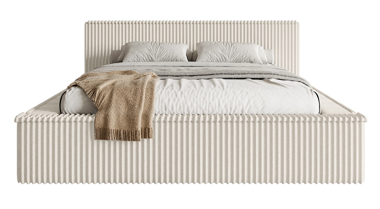 Łóżko tapicerowane Affolio 160x200 cm z pojemnikiem kremowe gruby sztruks  - zdjęcie 4