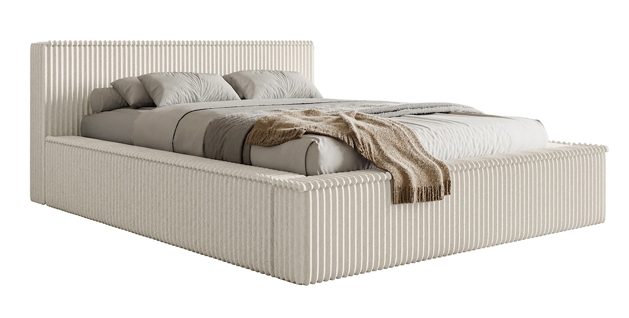 Łóżko tapicerowane Affolio 180x200 cm z pojemnikiem kremowe gruby sztruks