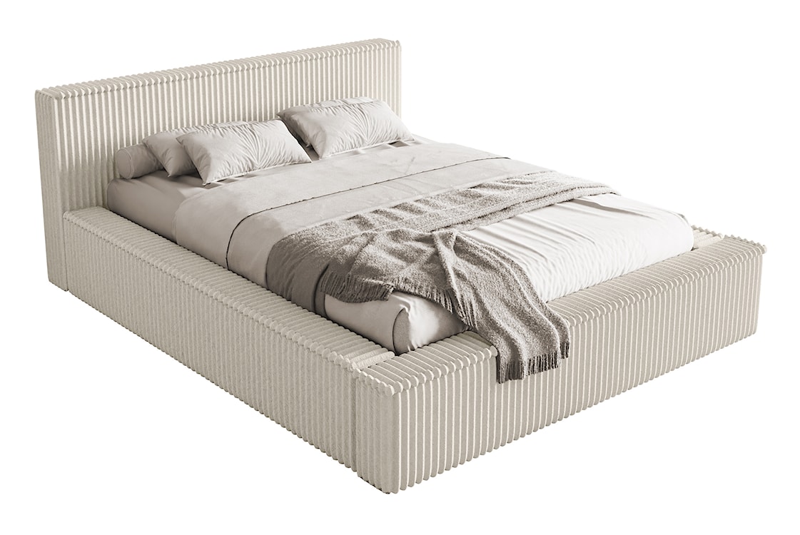 Łóżko tapicerowane Affolio 160x200 cm z pojemnikiem kremowe gruby sztruks  - zdjęcie 5