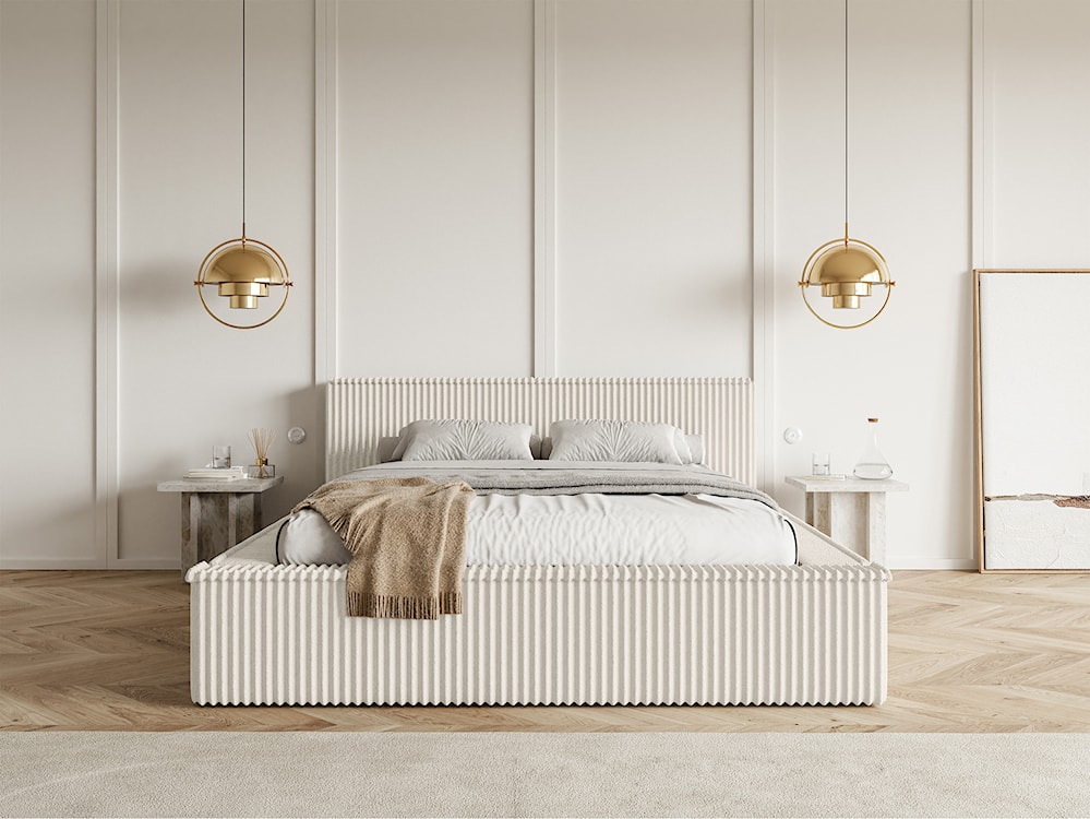 Łóżko tapicerowane Affolio 180x200 cm z pojemnikiem kremowe gruby sztruks  - zdjęcie 3