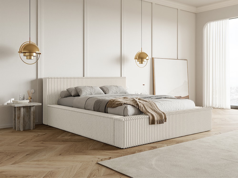 Łóżko tapicerowane Affolio 180x200 cm z pojemnikiem kremowe gruby sztruks  - zdjęcie 2