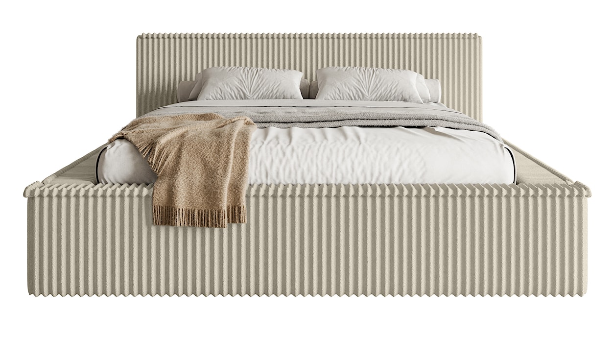 Łóżko tapicerowane Affolio 180x200 cm z pojemnikiem jasnobeżowe gruby sztruks  - zdjęcie 4