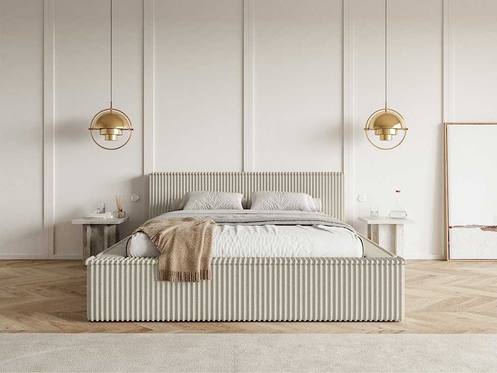 Łóżko tapicerowane Affolio 180x200 cm z pojemnikiem jasnobeżowe gruby sztruks  - zdjęcie 3