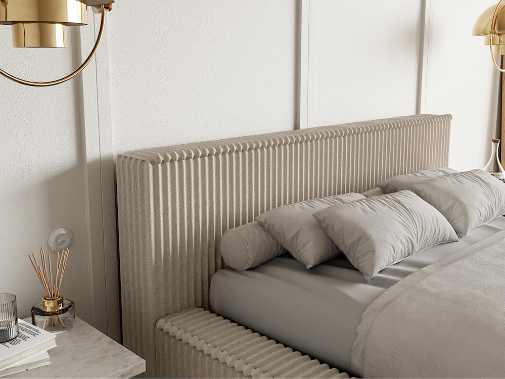 Łóżko tapicerowane Affolio 160x200 cm z pojemnikiem ciemnobeżowe gruby sztruks  - zdjęcie 7