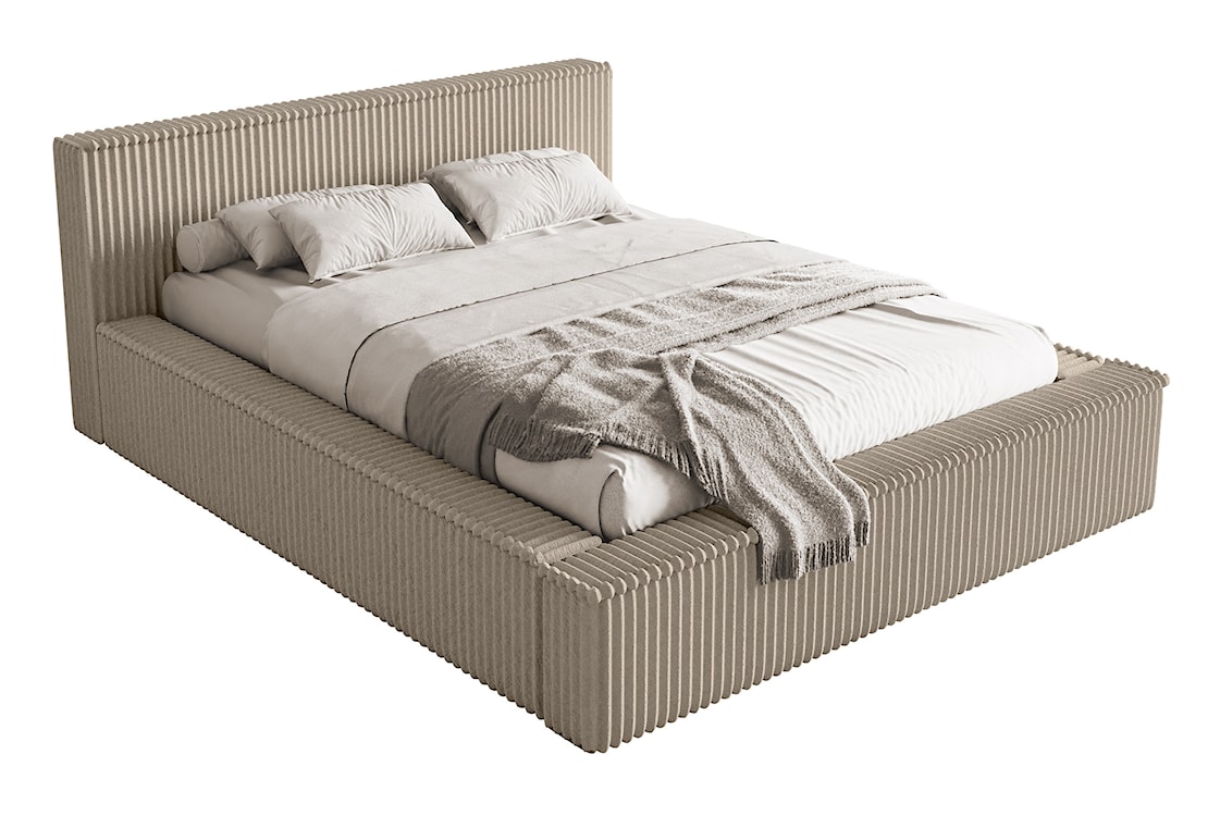 Łóżko tapicerowane Affolio 160x200 cm z pojemnikiem ciemnobeżowe gruby sztruks  - zdjęcie 5