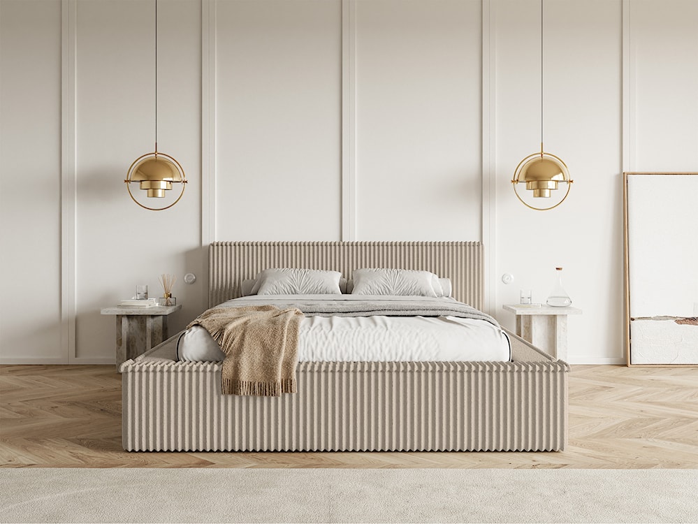 Łóżko tapicerowane Affolio 160x200 cm z pojemnikiem ciemnobeżowe gruby sztruks  - zdjęcie 3