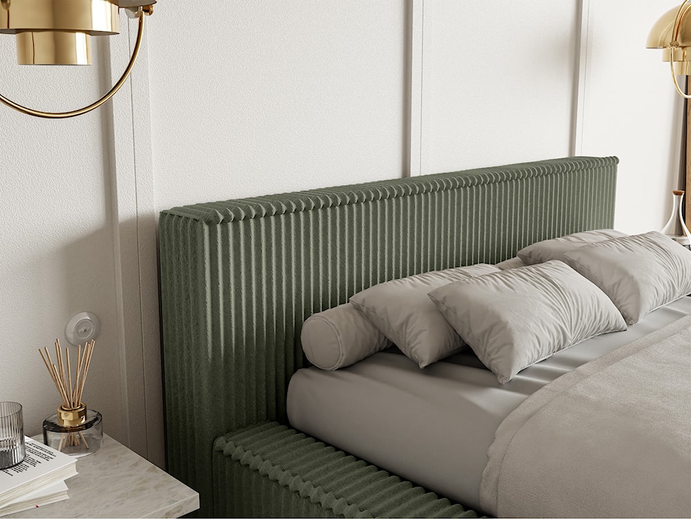 Łóżko tapicerowane Affolio 140x200 cm z pojemnikiem khaki gruby sztruks  - zdjęcie 7