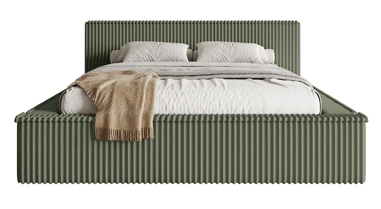 Łóżko tapicerowane Affolio 140x200 cm z pojemnikiem khaki gruby sztruks  - zdjęcie 4