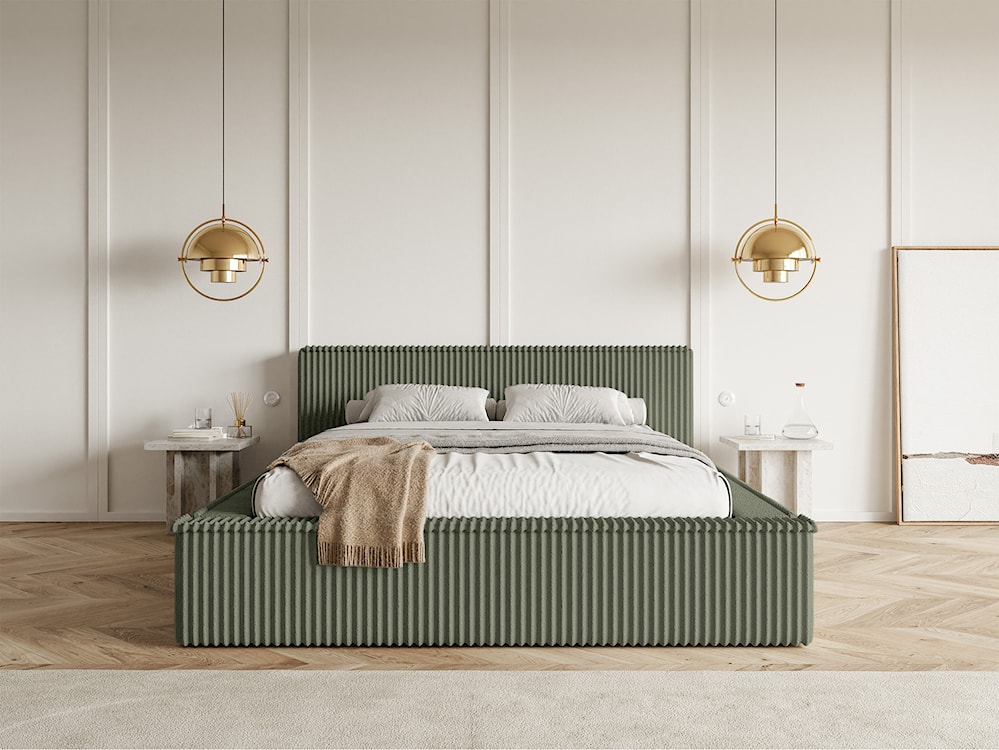 Łóżko tapicerowane Affolio 140x200 cm z pojemnikiem khaki gruby sztruks  - zdjęcie 3