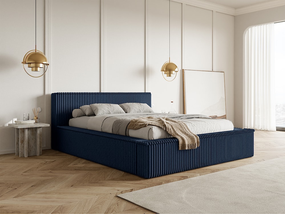 Łóżko tapicerowane Affolio 180x200 cm z pojemnikiem granatowe gruby sztruks  - zdjęcie 2