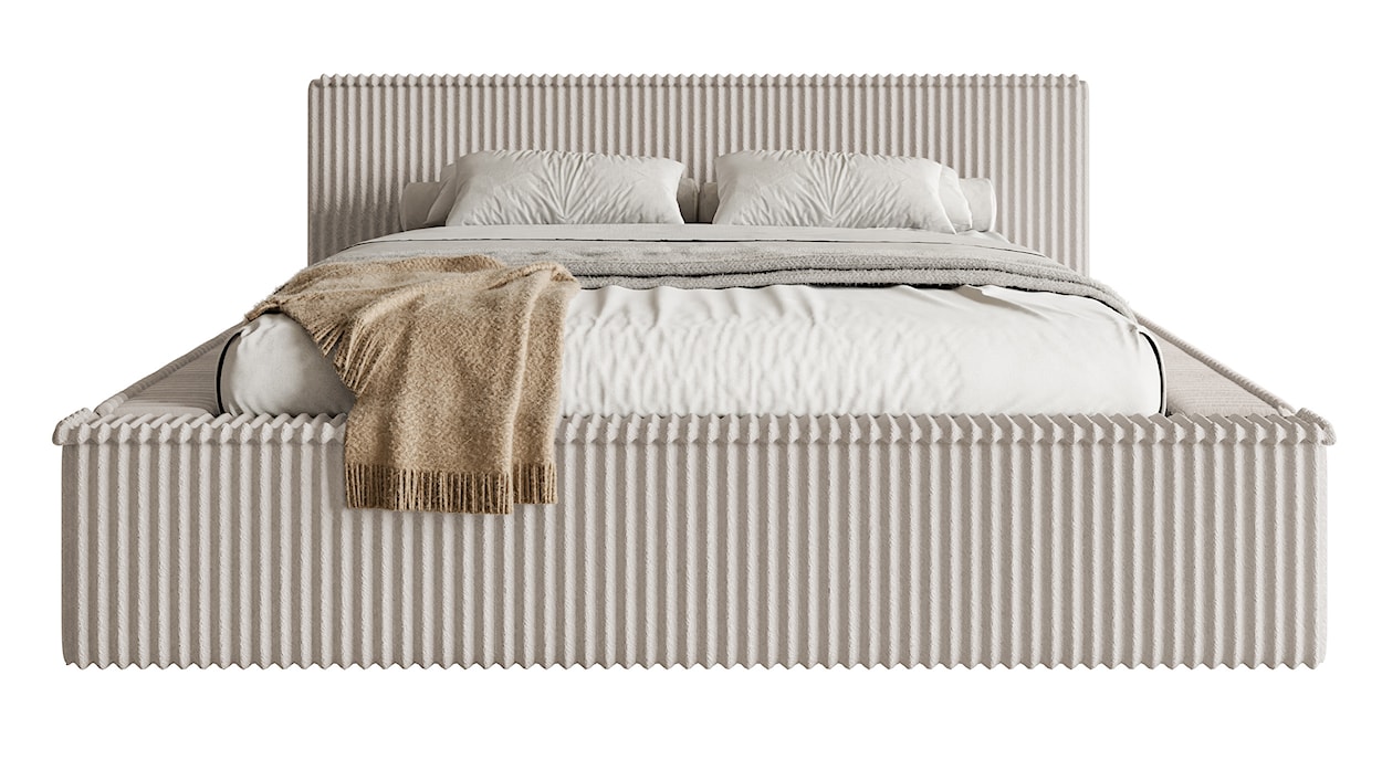 Łóżko tapicerowane Affolio 160x200 cm z pojemnikiem szarobeżowe gruby sztruks  - zdjęcie 4