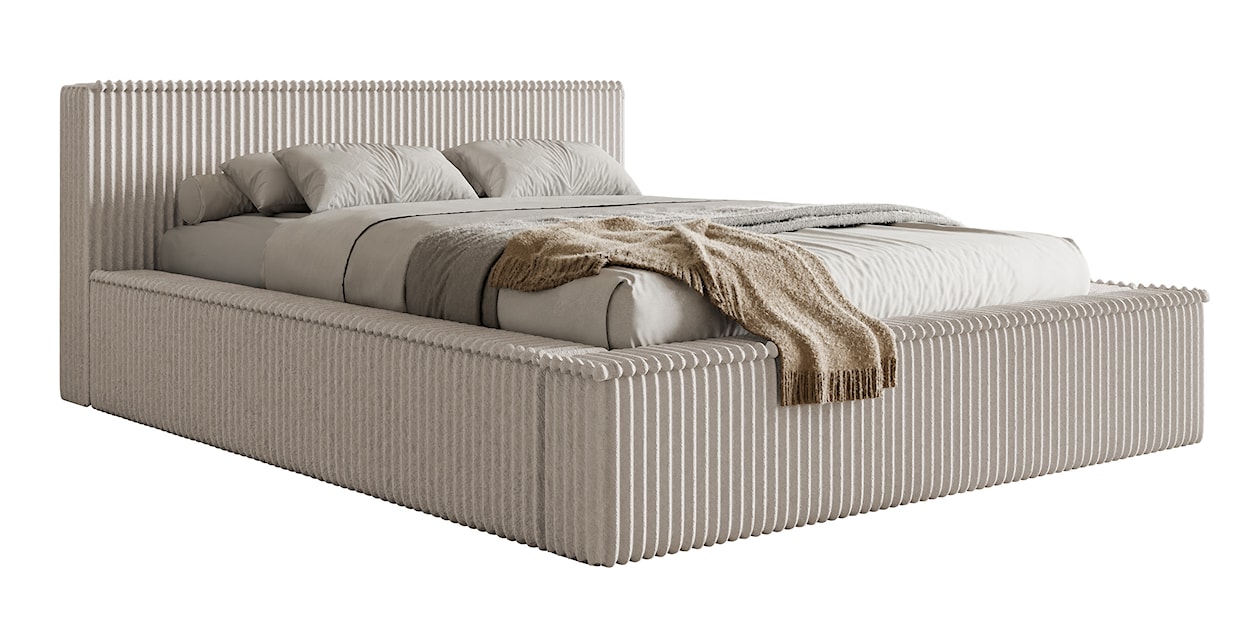 Łóżko tapicerowane Affolio 160x200 cm z pojemnikiem szarobeżowe gruby sztruks