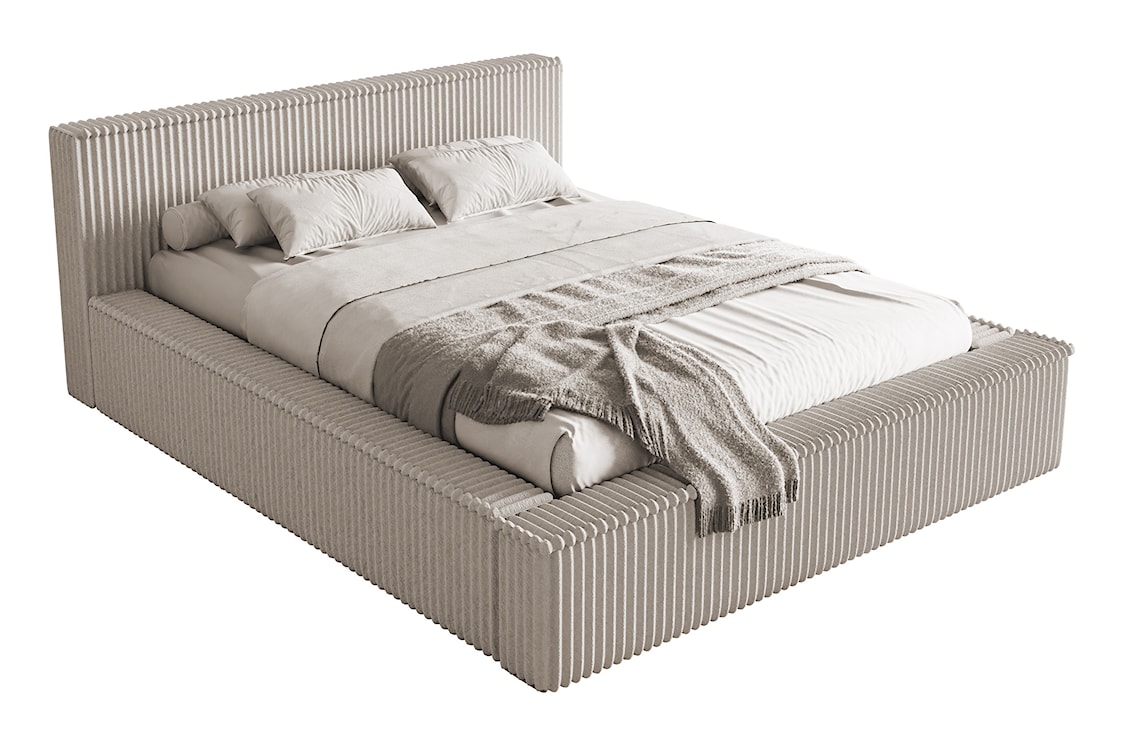Łóżko tapicerowane Affolio 160x200 cm z pojemnikiem szarobeżowe gruby sztruks  - zdjęcie 5