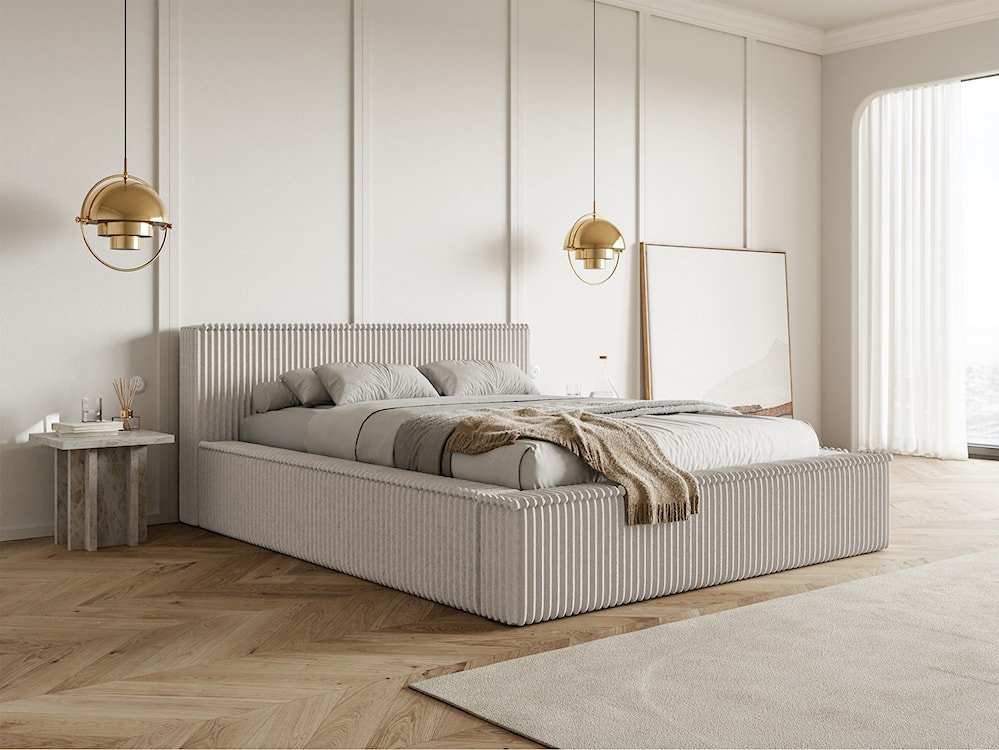 Łóżko tapicerowane Affolio 160x200 cm z pojemnikiem szarobeżowe gruby sztruks  - zdjęcie 2