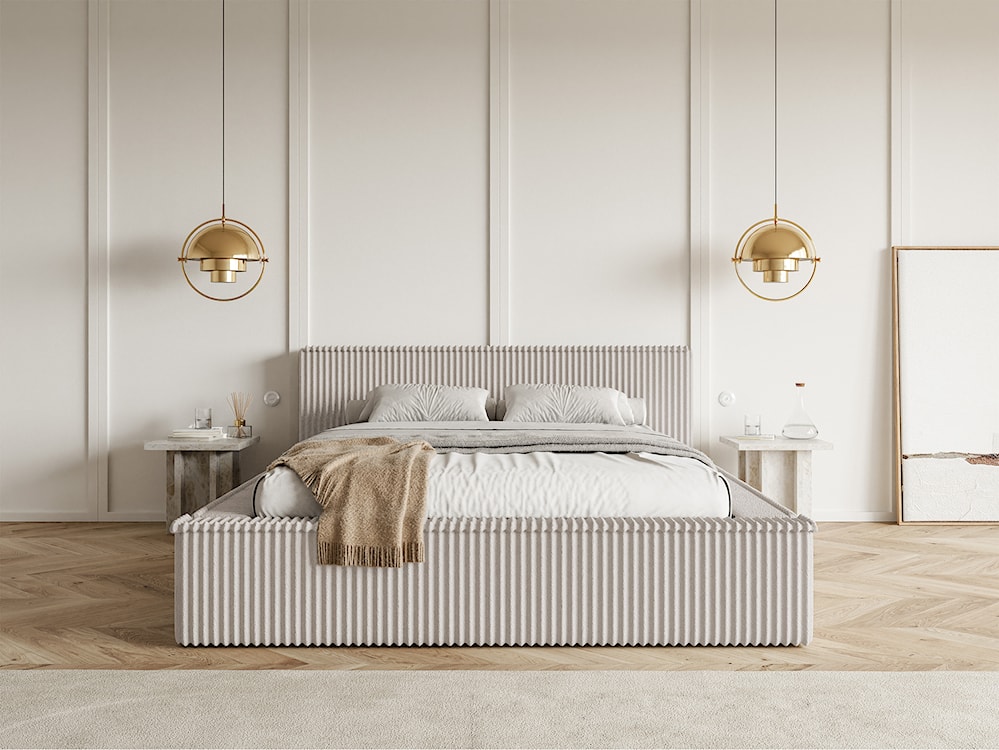 Łóżko tapicerowane Affolio 160x200 cm z pojemnikiem szarobeżowe gruby sztruks  - zdjęcie 3