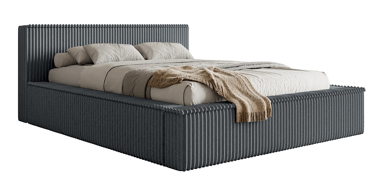 Łóżko tapicerowane Affolio 160x200 cm z pojemnikiem szare gruby sztruks