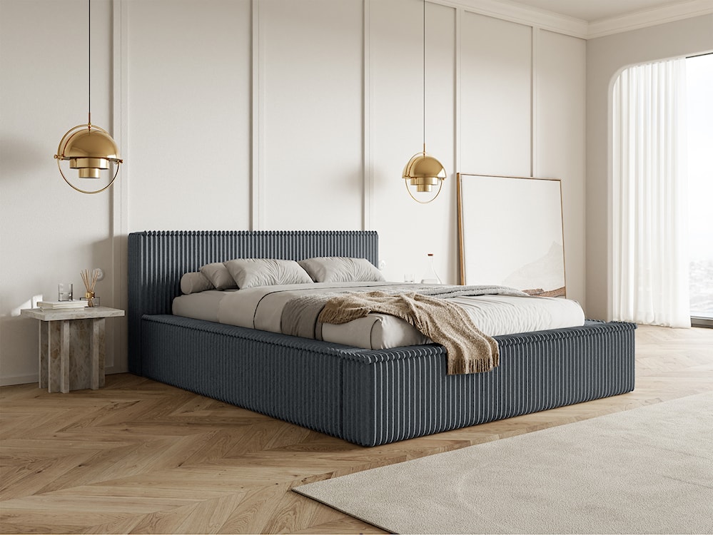 Łóżko tapicerowane Affolio 160x200 cm z pojemnikiem szare gruby sztruks  - zdjęcie 2