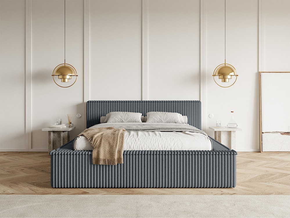 Łóżko tapicerowane Affolio 160x200 cm z pojemnikiem szare gruby sztruks  - zdjęcie 3
