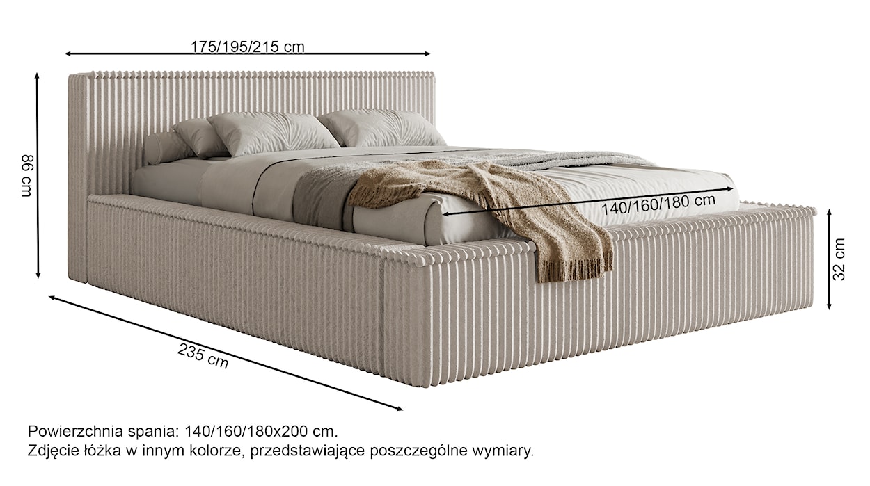 Łóżko tapicerowane Affolio 140x200 cm z pojemnikiem khaki gruby sztruks  - zdjęcie 8